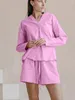 Women's Sleepwear Marthaqiqi Solid Cotton Ladies Pajamas Set Sexy V-Neck Long Sleeve Nightgowns Drawstring Shorts Nightwear 2 Piece Suit