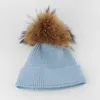 Berets inverno quente grande pompom lã de malha bebê chapéu crianças infantis meninos meninas bonito real pele pom bonnet cor sólida crianças beanie boné