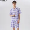 Herren Trainingsanzüge Hawaiian Sets Blumen bedruckt Urlaub Sommer Revers Kurzarm Hemd Shorts 2 STÜCKE Streetwear 2023 Freizeitanzüge INCERUN 230421