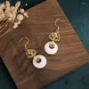 Stud Earrings Exquisite Fashion Gold Color Round Imitation Jade Drop For Women Classic Flower Chinese Style
