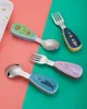 Cartoon Table Seary Set Silicone Food Training Spoon Dessert Spoon rostfritt stål Matningsked Fork Baby Gadget Children Cutlery