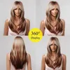 Perruques de cheveux Alan Blonde couches synthétiques pour femmes longues droites brun reflets avec frange Balayage résistant à la chaleur 231121