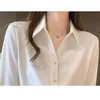 Kvinnors blusar koreanska mode kontor lady skjortor satin kvinnor långärmad topps kvinna vintage vit skjorta blus blusas mujer moda 2023