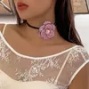 Pendentif Colliers Collier fantaisie avec strass fleur ras du cou grand cou corde chaîne femme réglable à lacets rose rose bijoux