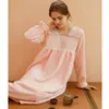 여성용 잠자기 겨울 2023 전통 중국 한피 여성 긴 플란넬 야간 드레스 핑크 요정 복고풍 골동품 연꽃 소매 잠옷