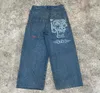 Jeans pour hommes Jeans pour femmes JNCO Jeans Y2K hommes femmes Hip Hop graphique brodé rétro bleu Baggy jean Denim pantalon Harajuku Goth taille haute pantalon large T231121