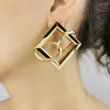 Stud Earrings Unique Design Big Square Metal For Women Statement Gold Color Geometric Bridal Fashion Wedding Jewelry