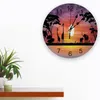 Wall Clocks Giraffe Elephant Grassland Sunset PVC Clock Living Room Decoration Modern Design Home Decore Digital