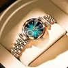 Zegarek Sdotter 2023 marka Watches Watches Fashion Square Ladies kwarcowy zestaw bransoletki Zielona tarcza prosta różowa siatka luksusowa w