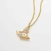 Nanaspace - Western Empress Dowager Alloy Multi Diamond Saturn Gold Ins Halsband Collar Chain Sun Moon Star