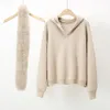 Womens Two Piece Pants Wool Coat Set True Fox Fur Collar Hooded Knitted Spring and Autumn JS3907AB 231120