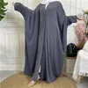 Ropa étnica Ramadán Botón abierto Abaya Dubai Cardigan Árabe Musulmán Hijab Vestido Islam Batwing Abayas para mujeres Kimono Femme Musulman Kaftan