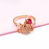 Cluster Rings In Luxury Plated 14K Rose Gold Toad For Women 585 Purple Red Gem Classic Design Vintage Banquet Jewelry