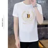 Men's T-Shirts European station high-end light luxury men's T-shirt summer fashion hot diamond round neck short-sleeved men's trend mercerized cotton printing T-shirt