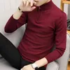 Herrtröjor Autumn Winter Pullovers Slim Fit dragkedja Mock Neck Stickover tröja män mode koreansk casual stickwear man