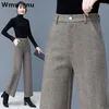 Women's Pants Capris Fall Winter Office Woolen Wide Leg Pants Women Casual High Waist Thicken Pantalones Wool Blend Warm Straight OL Sweatpants 231120