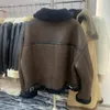 Skórzana skóra 2023 Zimowa kurtka Shearling Oryginalna owczacza płaszcz grube ciepłe płaszcze Moto Lady