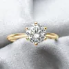 Cluster Rings Anziw 3.0CT Moissanite Solitaire Ring Yellow Gold Plated 2CT Engagement Wedding Band 925 Silver Certified Jewelry For Women