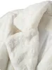 Женское меховое пальто из искусственного меха Lautaro, зимнее длинное белое пушистое теплое пальто из искусственного меха большого размера, женское с капюшоном и отворотом с поясом, свободная корейская модная верхняя одежда 231120
