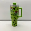 40oz Christmas Printing Tumblers Cup With Handle Insulated Stainless Steel Tumbler Lids Straw Car Travel Mugs Coffee Tumbler Termos Cups