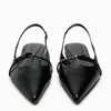 Sandales TRAF femme pointues en cuir chaussures plates noir décontracté Slingbacks bouche peu profonde unique femmes chaussures de ballet 230421