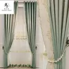 Curtain Modern Velvet Curtains For Living Room Bedroom Dining Luxury Minimalist French Solid Color Green Embroidery Macrame Stitching
