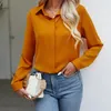 Women's Blouses Elegant Spring And Autumn Yellow Casual Loose Long Sleeve Shirt V-neck Dark Button Chiffon Office Blouse