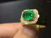 Pierścienie klastra KJjeaxcmy Fine Jewelry Natural Emerald 925 Sterling Srebrny Regulowany szlachetny kamień