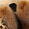 Kadınlar deri sahte kürk yaka klasik leopar baskı uzun ceket artı kış sıcak