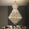 Pendant Lamps Home Duplex Building Living Room Chandelier Villa Jump Floor Hollow Luxury Middle Yellow Crystal