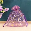 Torebki biżuterii 50pcs/działka 7x9 9x12 10x15 13x18cm Złota wzór rzęs toreb organza