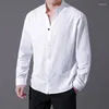 Men's Casual Shirts 2023 Cotton And Standing Neck Long Sleeve Shirt For Men Youth Middle Age Elderly Fashion Leisure