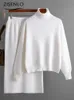 Conjunto de vestido de duas peças sólido gola tartaruga suéter meio corpo bolsa quadril feminino 2 peças casual malha 231120