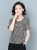 Women's Blouses Woman Summer Style Tops Lady Casual Short Flare Sleeve O-Neck gestreepte gedrukte Blusas DF4332