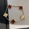 Four Leaf Laser Five Female Plated 18K Rose Gold Natural Red Chalcedony Car Flower Lucky Grass Bracelet