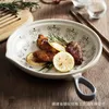 Plates Japanese-style Creative Single-handle Plate With Handle Oven Bakeware Domestic Open Flame Heating Ceramic Pan Frying Pan.