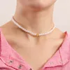 Nova moda coração imitação de pérolas colar feminino artesanal frisado colar para presente de jóias femininas