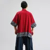Men's Jackets #4202 Red Black Kimono Jacket Men Harajuku Streetwear Traditional Chinese Male Casual Linen Asymmetric Coat Open Stitch