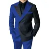 Costumes pour hommes costume 2 pièces rayé Patchwork Banquet ensemble marié homme smoking fête (Blazer pantalon)