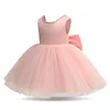 Mädchenkleider, Kinderbekleidung, modisches Kinder-Perlennetz, flauschiges Prinzessinnenkleid, rückenfreies Performance-Kleid mit Schleife für Mädchen