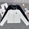 Women's o-neck knitted rhinestone logo embroidery sweater cardigan and a-line short skirt set 2 pc dress suit SML