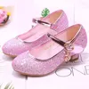 Flat Shoes Children Princess Student Dance For Girls High Heel Sandals Dress Purple Kids Leather Glitter Crystal Banquet