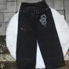 Kvinnors jeans män på baggy jeans high street jnco krona mönster broderade y2k kläder vintage slitna harajuku hög midja raka ben jeans t231118