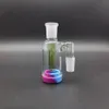 90° 14mm Glas-Aschefänger Shisha-Zubehör mit 10ML buntem Silikonbehälter Reclaimer 90 Grad männlich-weiblicher Aschefänger für Bong Dab Rig Quartz Banger