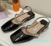 Designer Slides Heel Genuine Leather Shining Diamond Sandals for Women summer Luxury Fashion Party Banquet Slide Shoes Chunky Heels