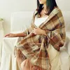 Scarves Color-blocked Scarf Elegant Winter Shawl Colorful Plaid Print With Tassel Trim Thick Imitation Cashmere Warm Fashion