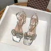 Robe chaussures été magnifique luxe strass femmes sandales tête épaisse talon sangle arc talons hauts datant fête danse