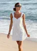 Robes décontractées Suninheart 2023 Robe de femme sexy une ligne blanche dentelle broderie mini volants fête de vacances d'été de haute qualité