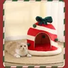 canis canetas Natal Pet Bed Sleep House Caverna quente Cachorro GRANDE Espaço Canil Almofada removível Almofada macia interna fechada Tenda Cabanas Sofá para animais de estimação 231120