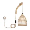 Wandlamp Handgeweven Schaduw Schans Met Houten Arm Boho E26 Op Basis Gemonteerde Verlichtingsarmaturen Voor Nachtkastje Binnen Veranda